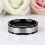 6mm Black & Silver Tungsten Wedding Band-Black Diamonds New York