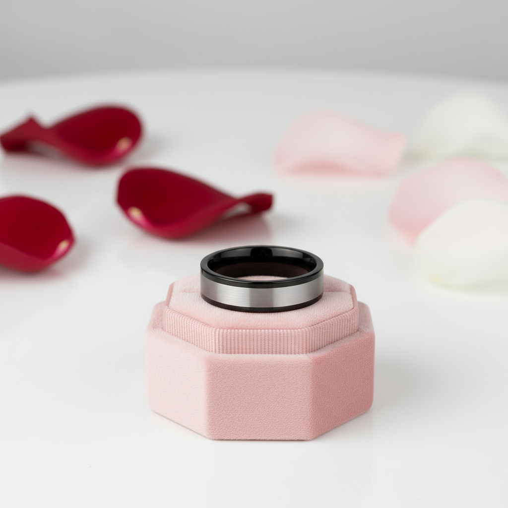 6mm Black & Silver Tungsten Wedding Band-Black Diamonds New York