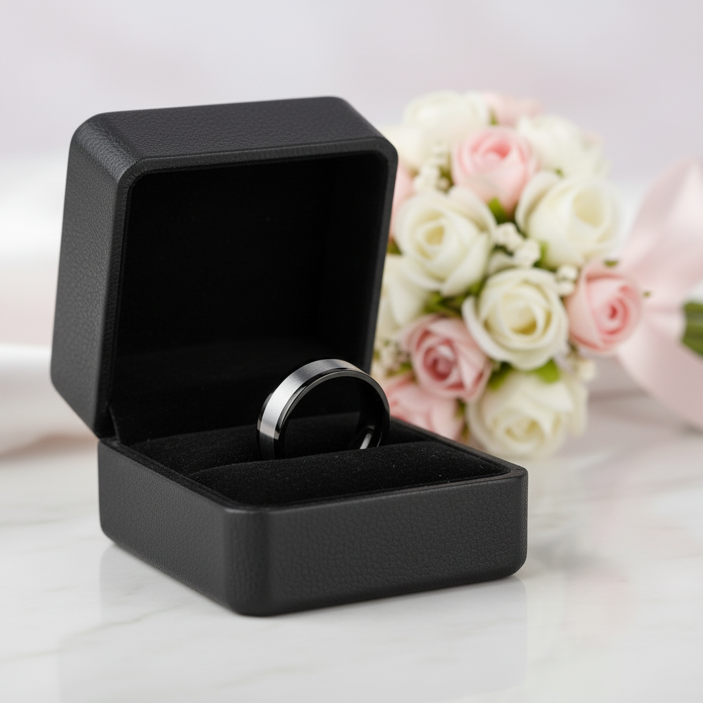 6mm Black & Silver Tungsten Wedding Band-Black Diamonds New York