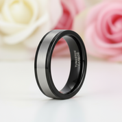 6mm Black & Silver Tungsten Wedding Band-Black Diamonds New York