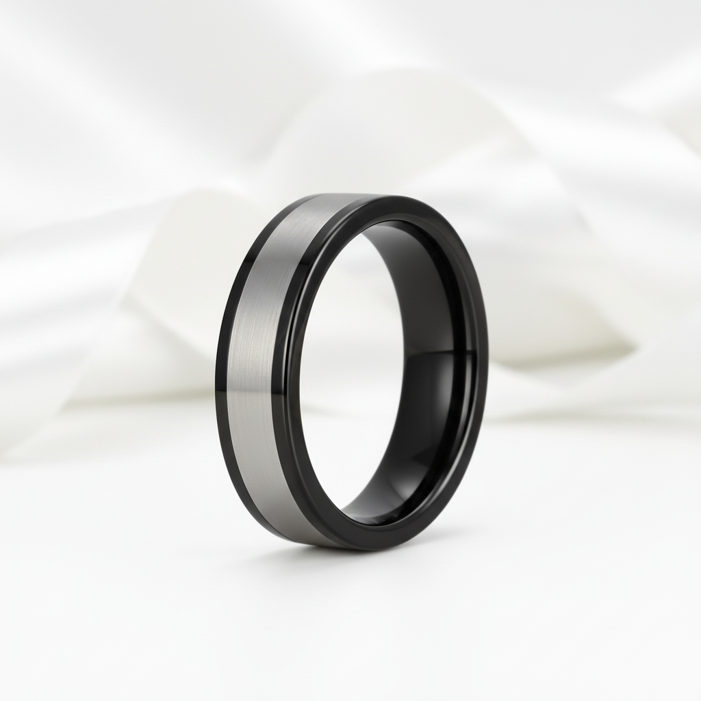 6mm Black & Silver Tungsten Wedding Band-Black Diamonds New York