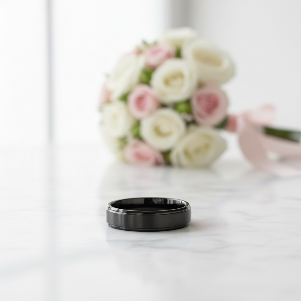 6mm Black Tungsten Carbide Wedding Band-Black Diamonds New York