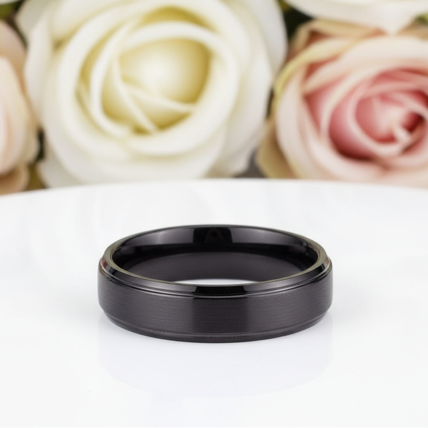 6mm Black Tungsten Carbide Wedding Band-Black Diamonds New York