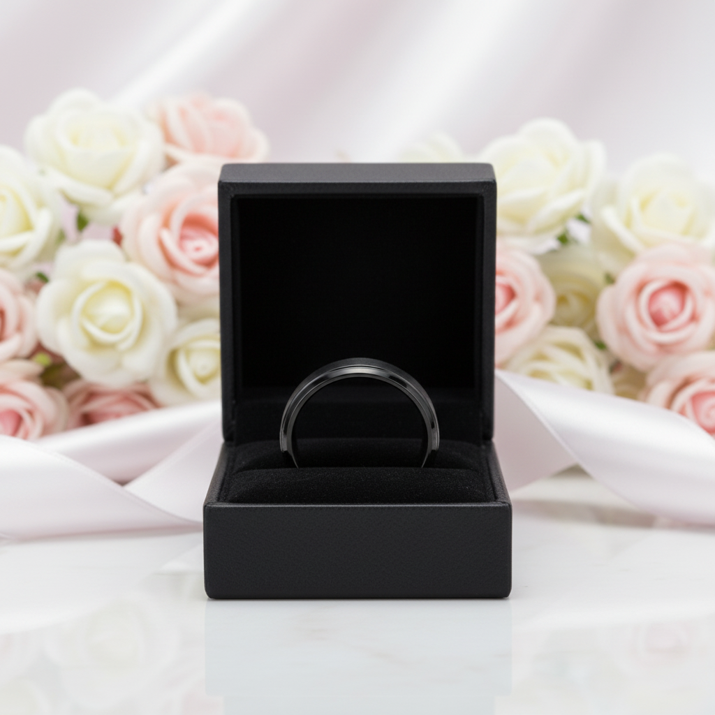 6mm Black Tungsten Carbide Wedding Band-Black Diamonds New York