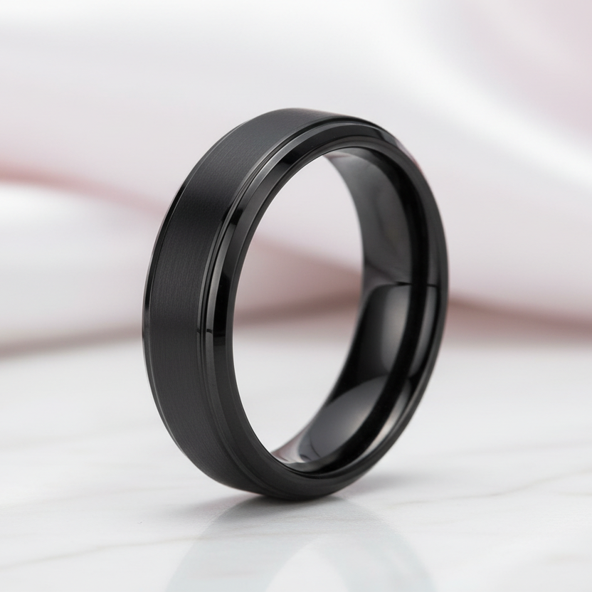 6mm Black Tungsten Carbide Wedding Band-Black Diamonds New York