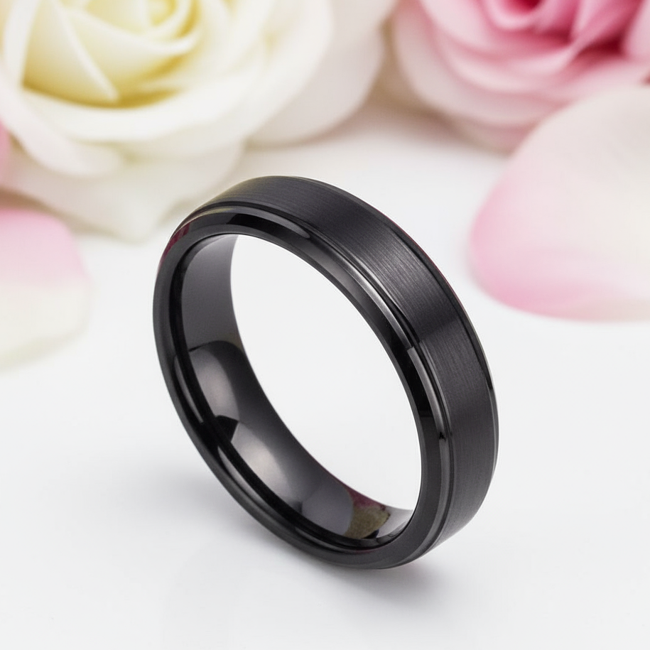 6mm Black Tungsten Carbide Wedding Band-Black Diamonds New York