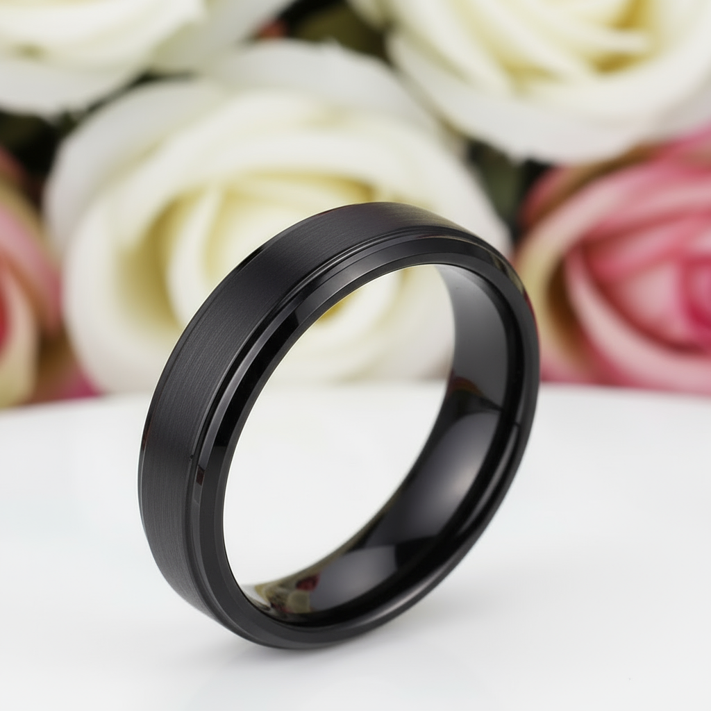6mm Black Tungsten Carbide Wedding Band-Black Diamonds New York