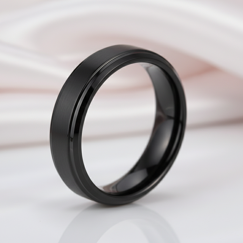 6mm Black Tungsten Carbide Wedding Band-Black Diamonds New York