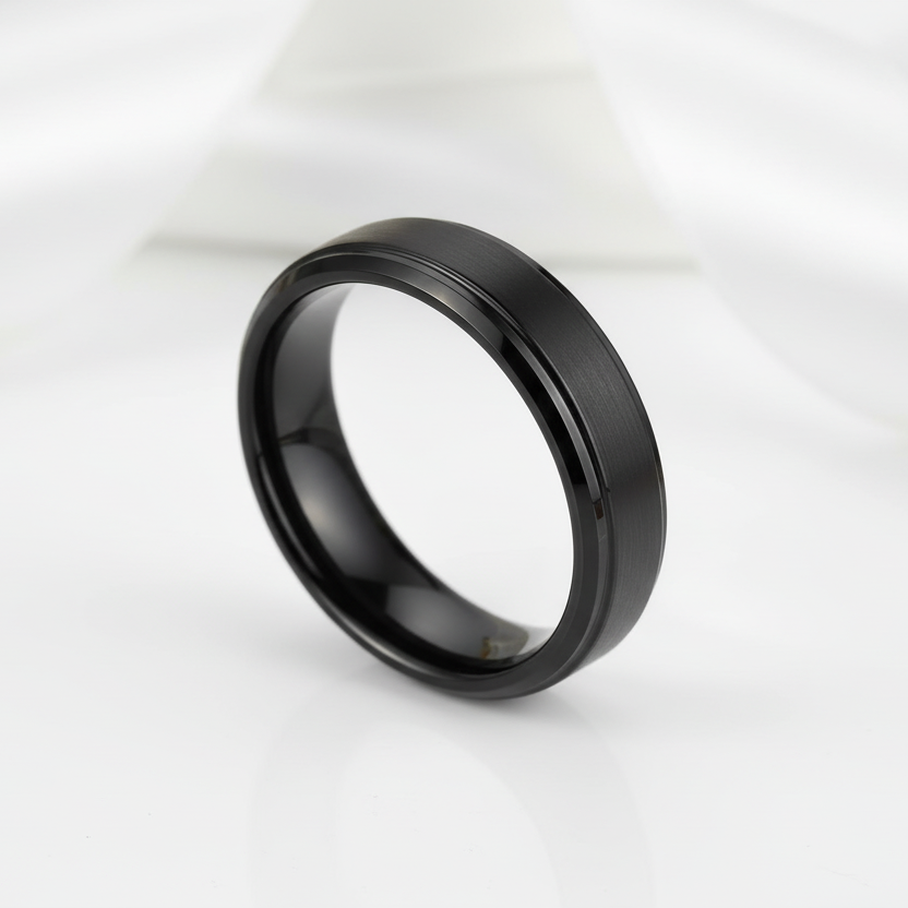 6mm Black Tungsten Carbide Wedding Band-Black Diamonds New York