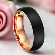 6mm Classic Black & Rose Gold Dome Tungsten Women's Wedding Band-Black Diamonds New York