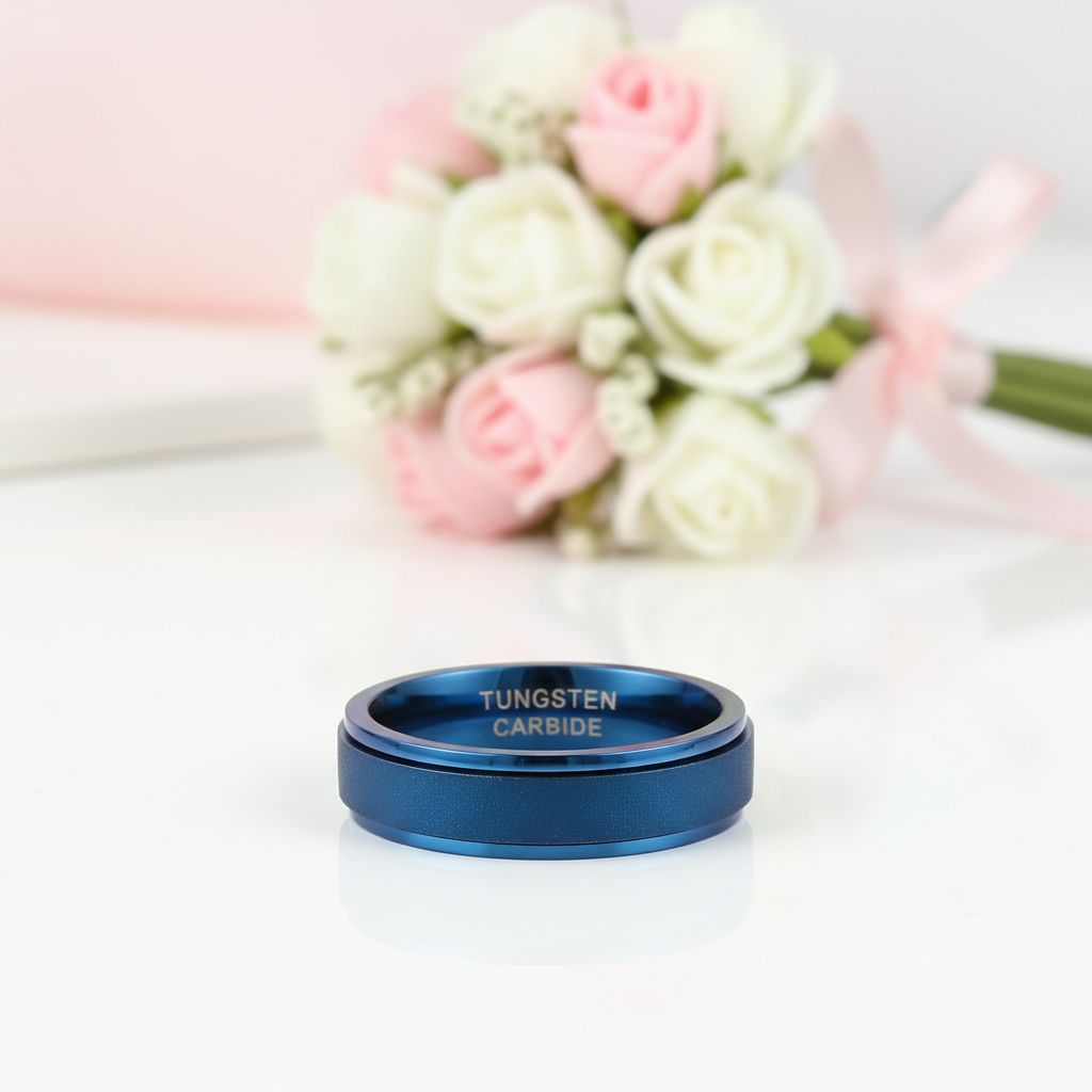 6mm Rotating Decompression Spinner Wedding Band-Black Diamonds New York