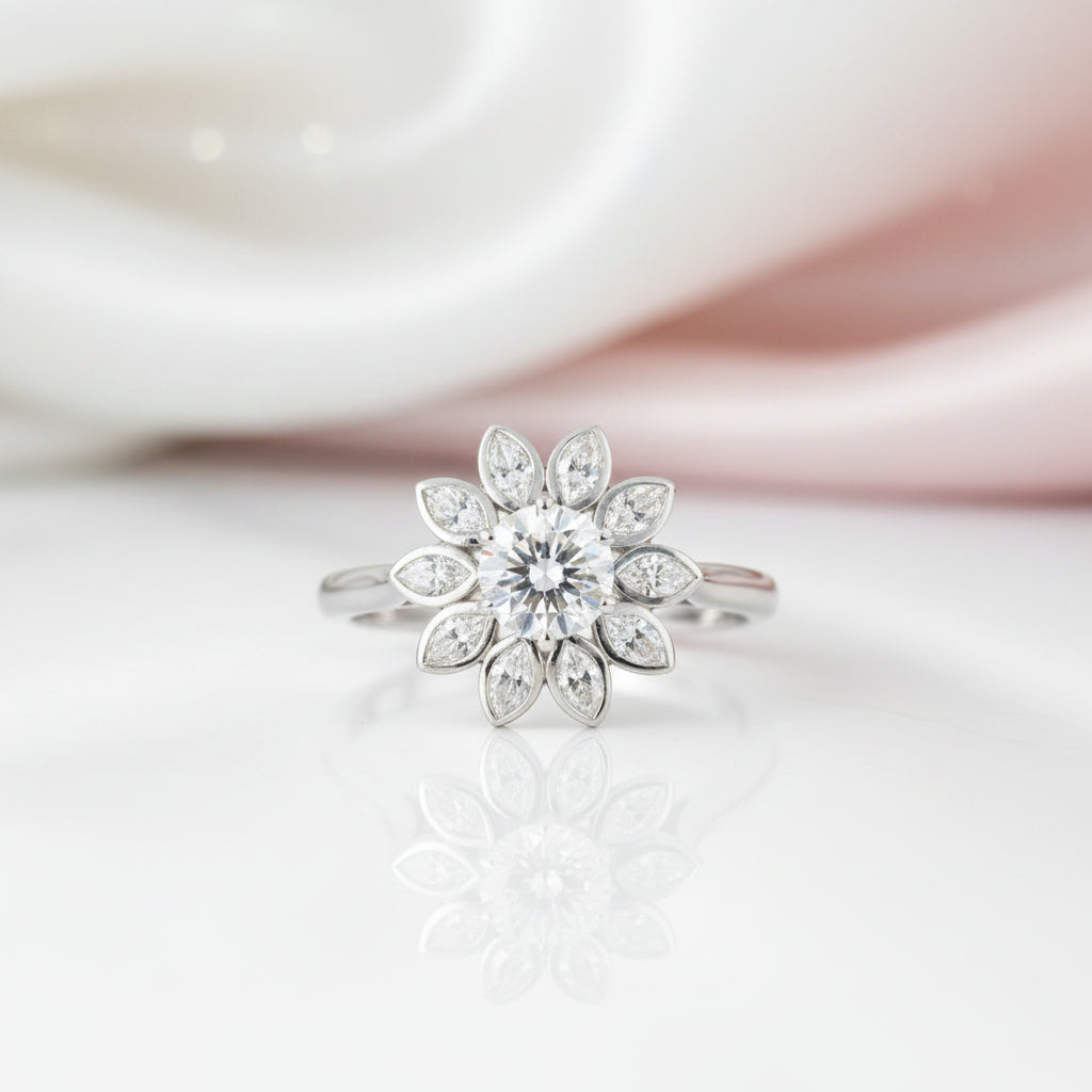 6mm Round Cut Diamond Option Flower Engagement Ring-Black Diamonds New York