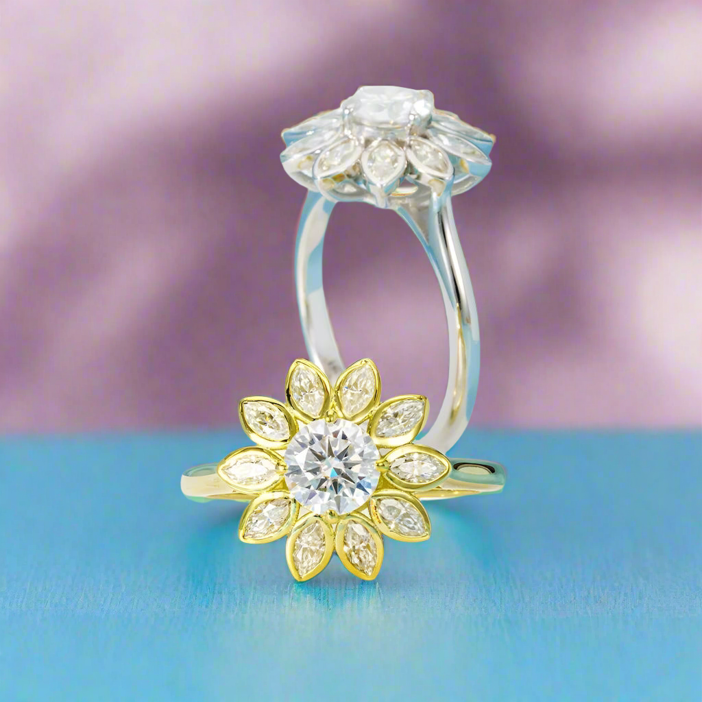 6mm Round Cut Diamond Flower Engagement Ring-Black Diamonds New York