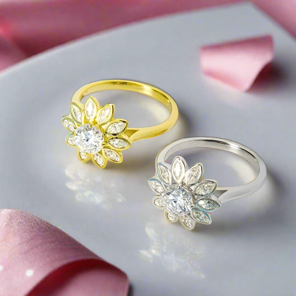 6mm Round Cut Diamond Flower Engagement Ring-Black Diamonds New York