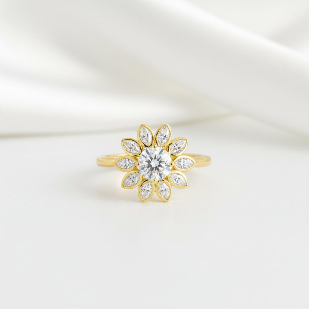6mm Round Cut Diamond Option Flower Engagement Ring-Black Diamonds New York