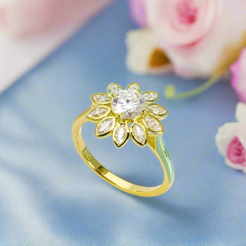 6mm Round Cut Diamond Flower Engagement Ring-Black Diamonds New York