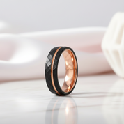 8mm Black Tungsten Rings with Thin Rose Gold Line-Black Diamonds New York