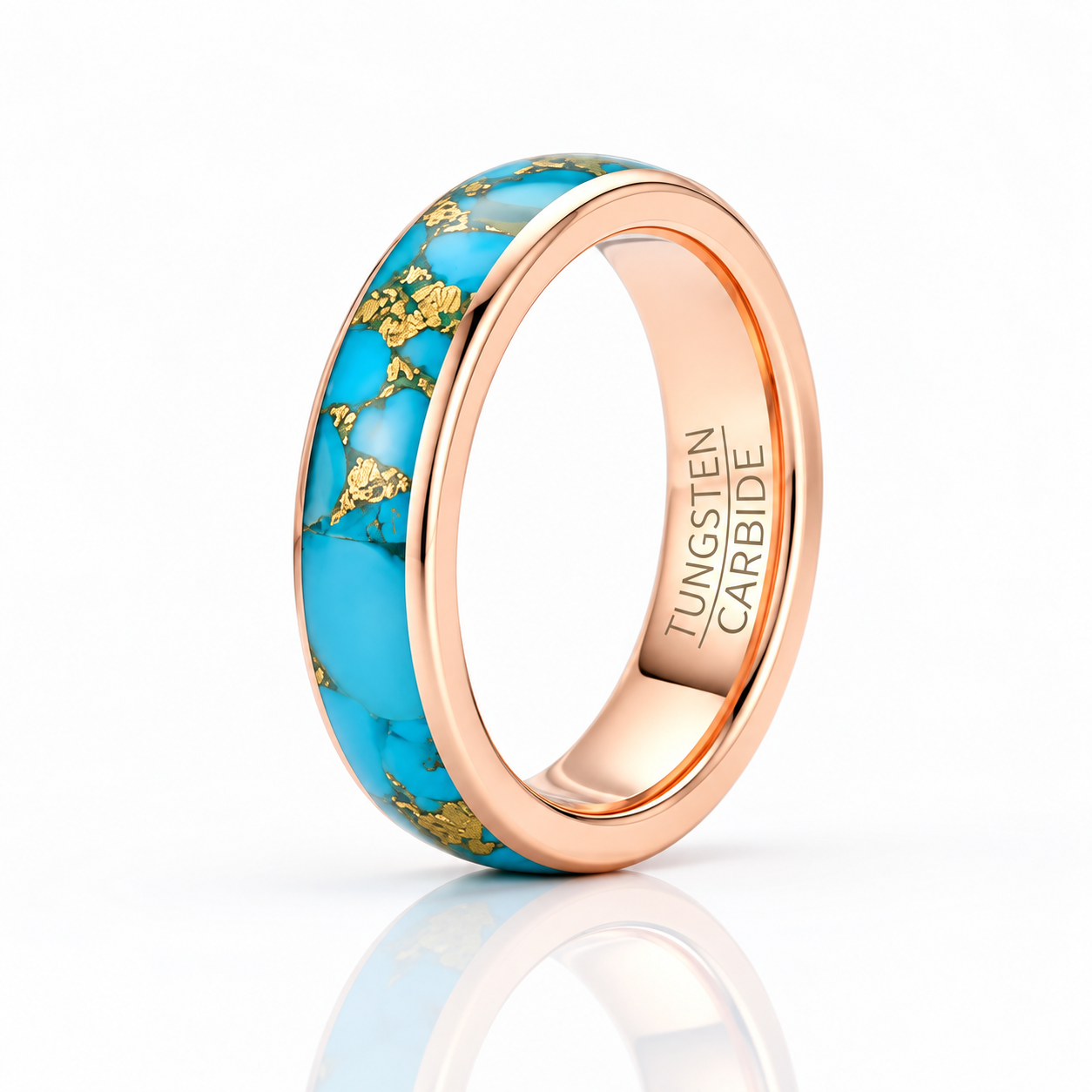 6mm Blue Turquoise Tungsten Carbide Ring-Black Diamonds New York