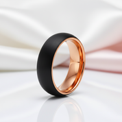 6mm Classic Black & Rose Gold Dome Tungsten Men's Wedding Band-Black Diamonds New York