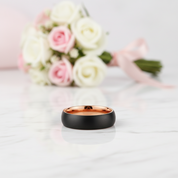 6mm Classic Black & Rose Gold Dome Tungsten Men's Wedding Band-Black Diamonds New York
