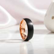 6mm Classic Black & Rose Gold Dome Tungsten Men's Wedding Band-Black Diamonds New York