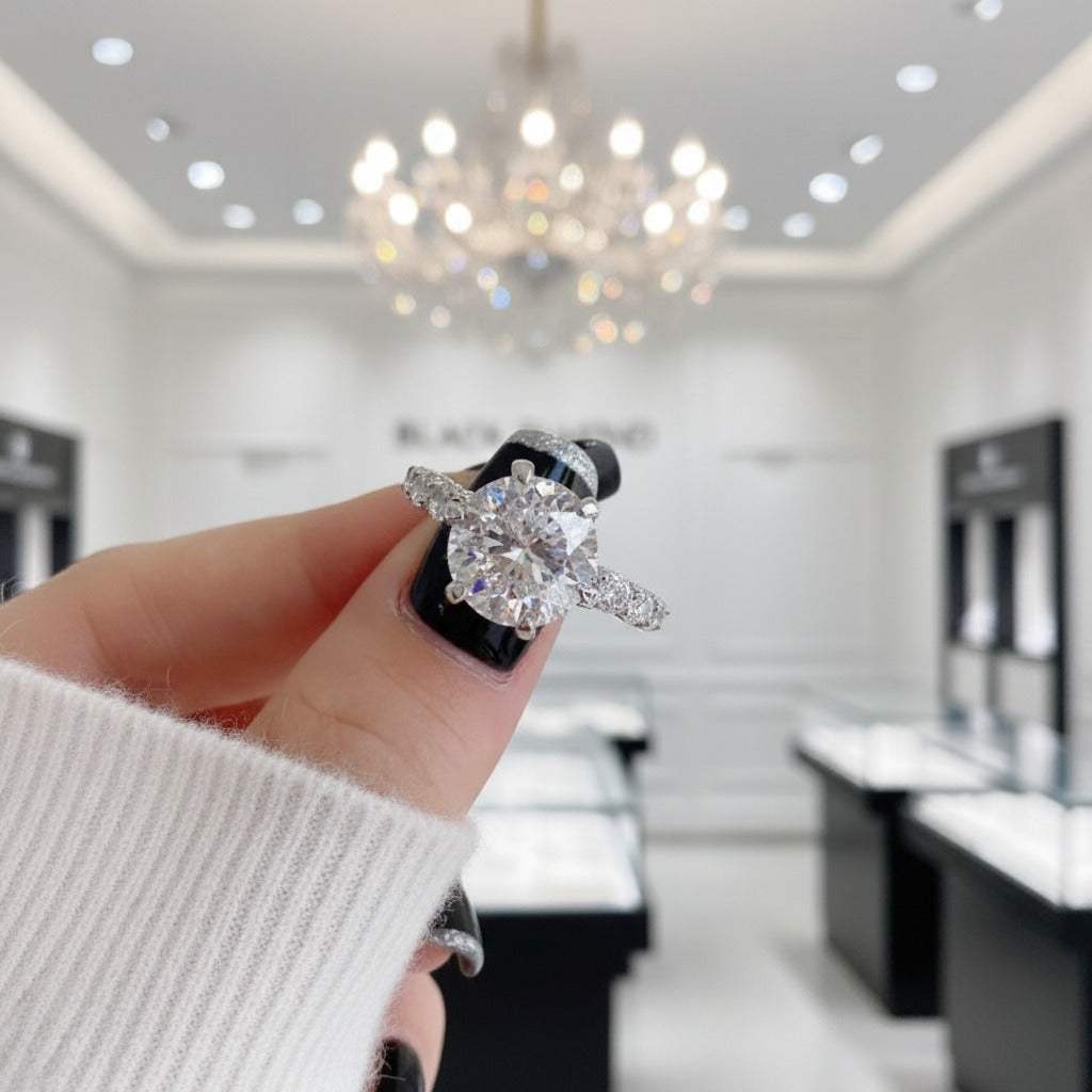 7.3 Ctw Round Diamond Engagement Ring-Black Diamonds New York