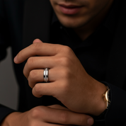 Diamond Inlay Beveled Edges Black Tungsten Men's Wedding Band-Black Diamonds New York