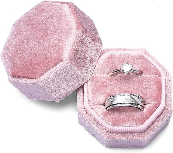 Blush Love Is Patient Double Ring Slots Octagon Velvet Ring Box-Black Diamonds New York