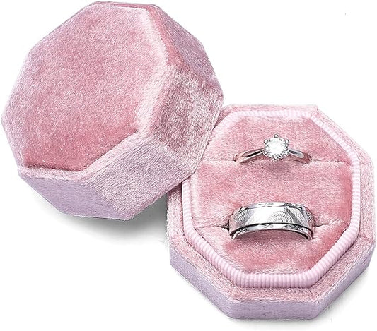Blush Love Is Patient Double Ring Slots Octagon Velvet Ring Box