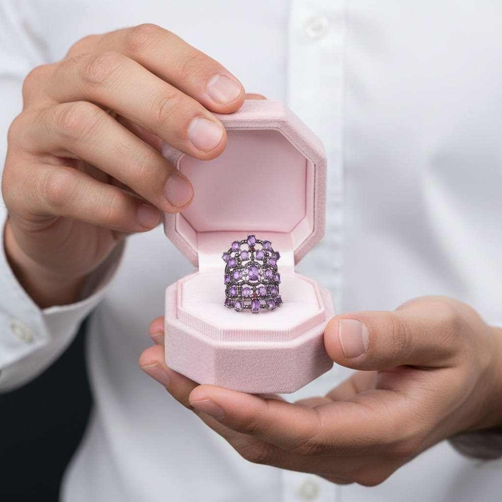 7.44Ct Amethyst Ring-Black Diamonds New York