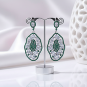 7.74Ct Sky Blue Topaz Hyperbole Earrings-Black Diamonds New York