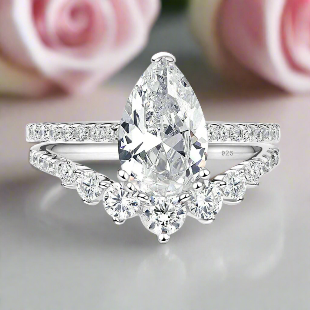 7*11mm Pear Cut Diamond Engagement Ring Set-Black Diamonds New York