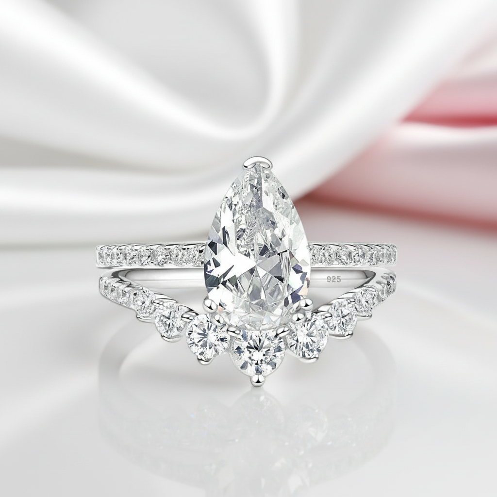 7*11mm Pear Cut Diamond Option Engagement Ring Set-Black Diamonds New York