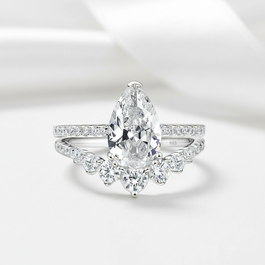 7*11mm Pear Cut Diamond Option Engagement Ring Set-Black Diamonds New York