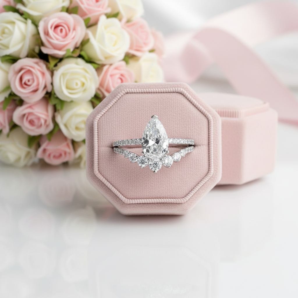7*11mm Pear Cut Diamond Option Engagement Ring Set-Black Diamonds New York