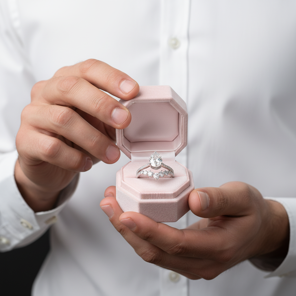 7*11mm Pear Cut Diamond Engagement Ring Set