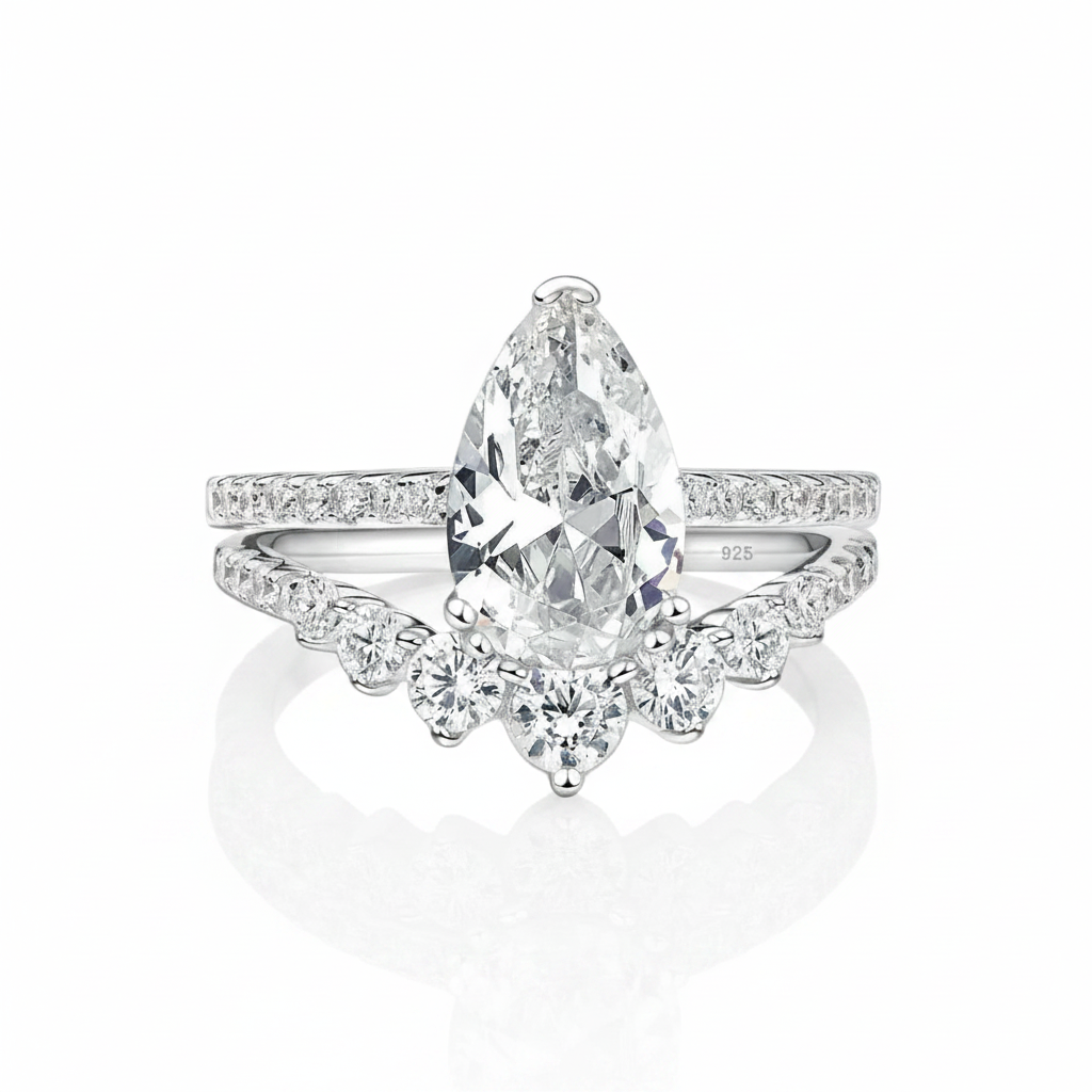 7*11mm Pear Cut Diamond Option Engagement Ring Set-Black Diamonds New York