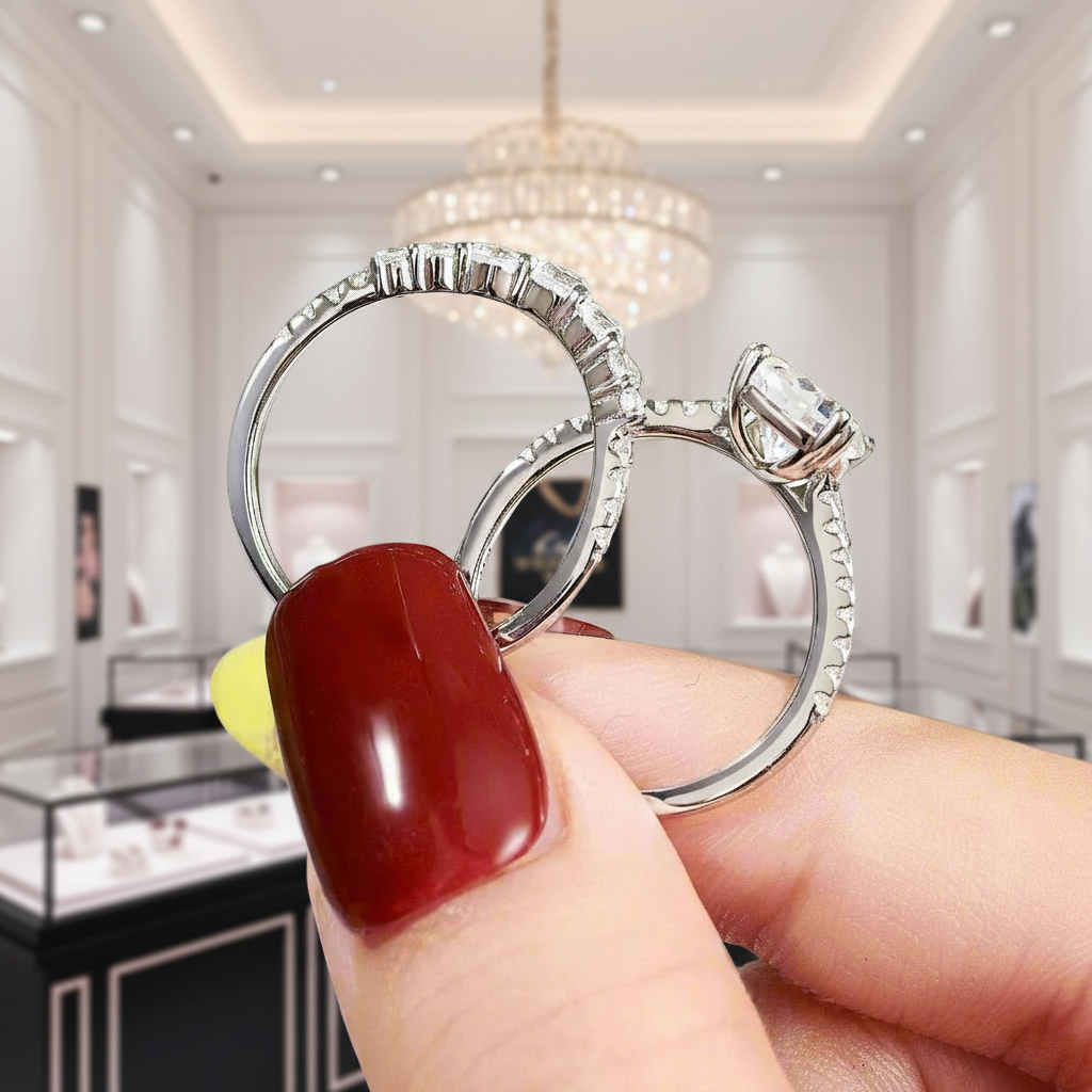 7*11mm Pear Cut Diamond Option Engagement Ring Set-Black Diamonds New York
