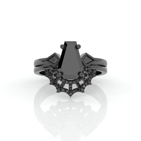 Flash Sale- LOVE SPELL- Coffin Cut Moissanite Spider Web Gothic Wedding Ring Set