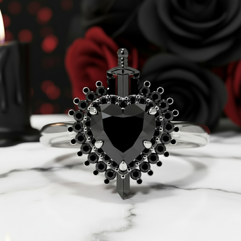 Against All Odds- Heart Shape Diamond Gothic Engagement Ring-Black Diamonds New York