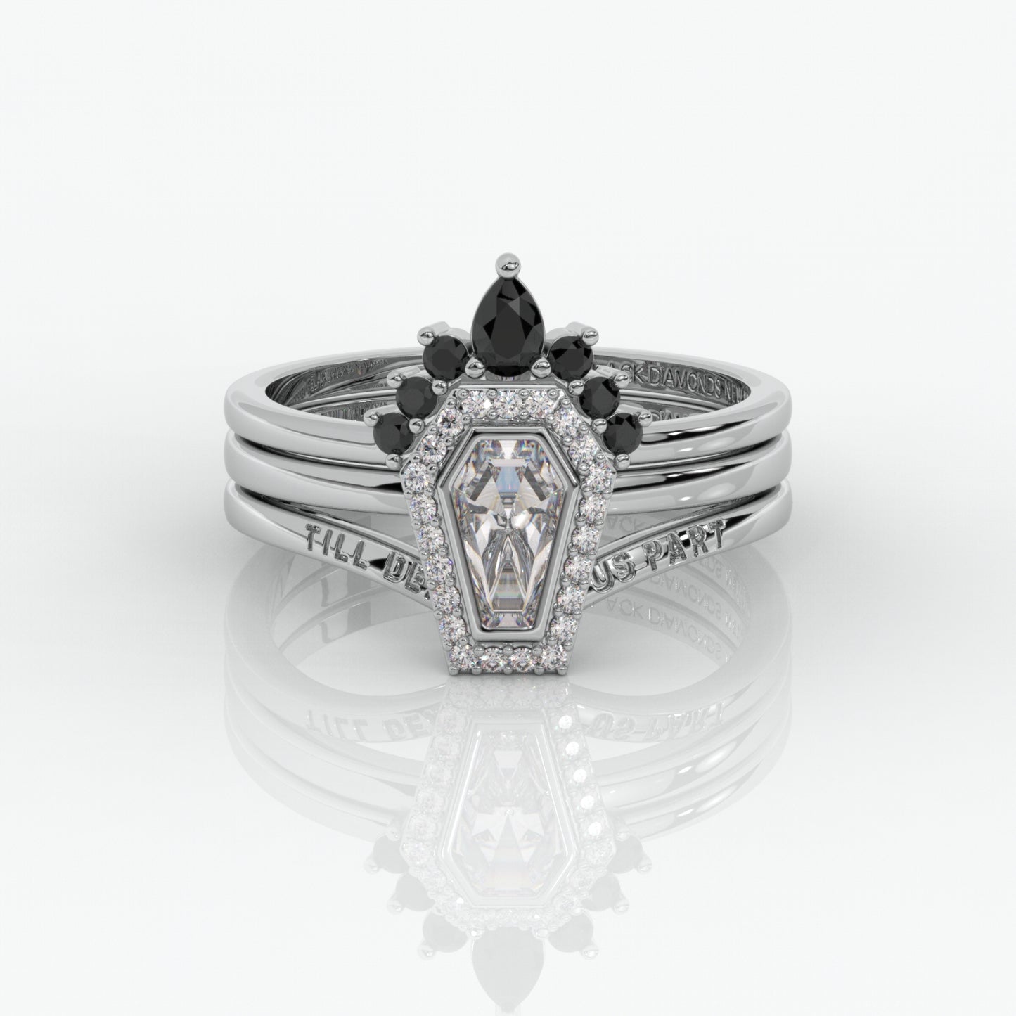 Flash Sale - Until Death Rings- Limited Coffin Shape Moissanite Wedding Rings-Black Diamonds New York