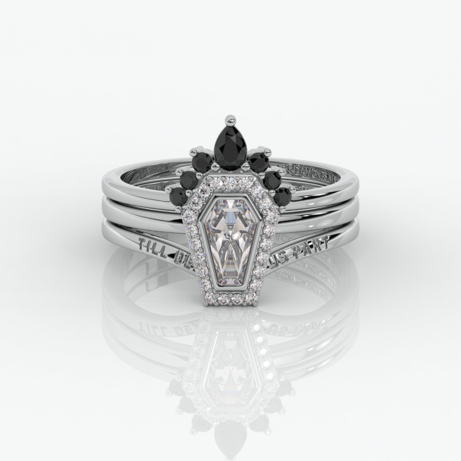 Flash Sale - Until Death Rings- Limited Coffin Shape Moissanite Wedding Rings-Black Diamonds New York