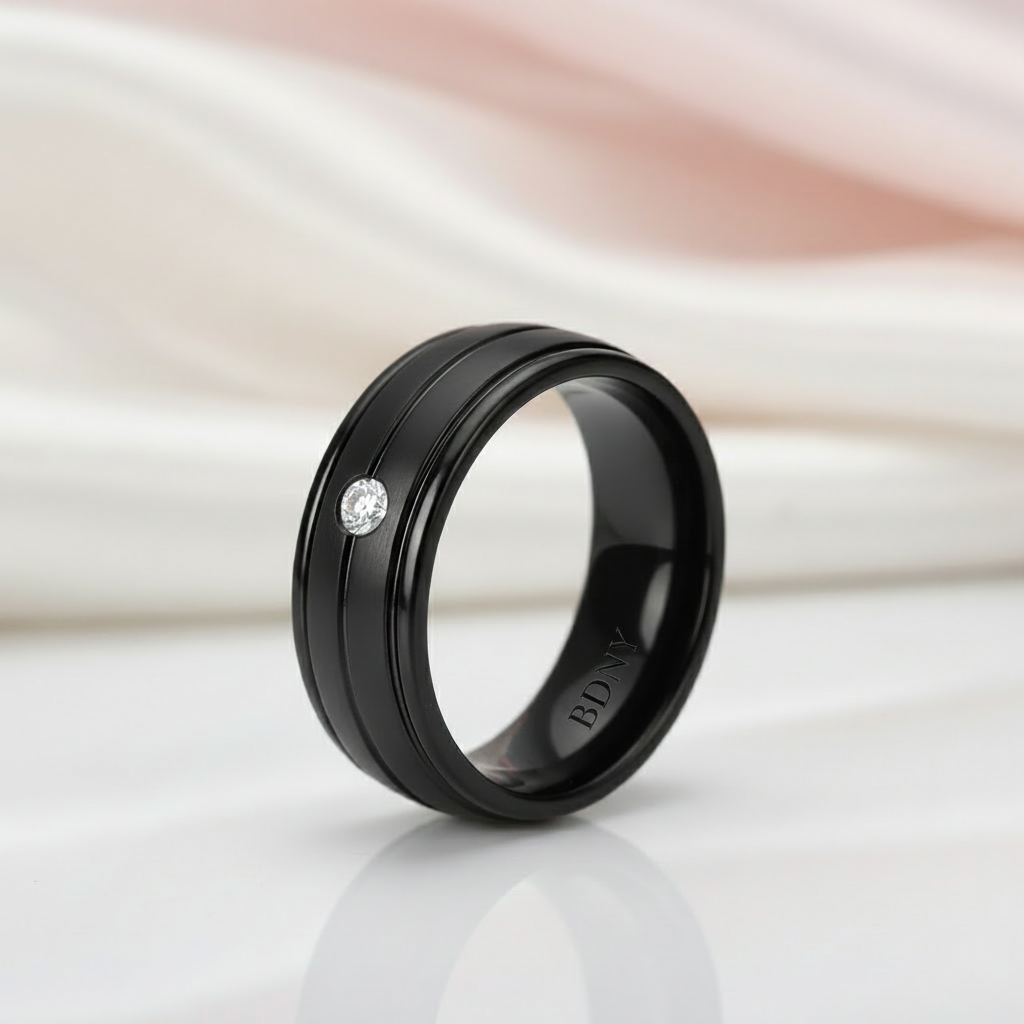 7mm Black Titanium Men's Wedding Band with Diamond Option-Black Diamonds New York