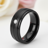 7mm Black Titanium Men's Wedding Band with Diamond Option