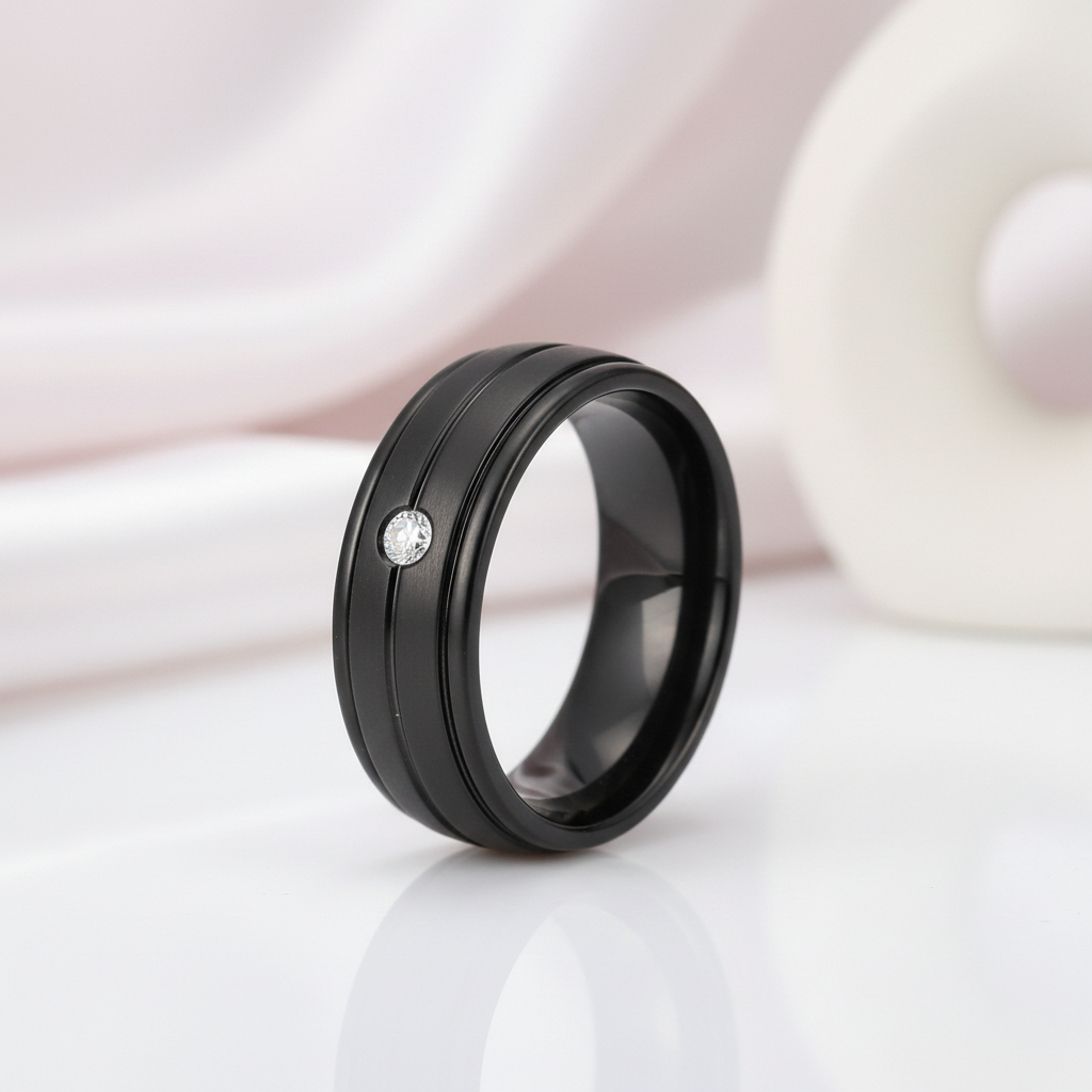 7mm Black Titanium Men's Wedding Band with Diamond Option-Black Diamonds New York