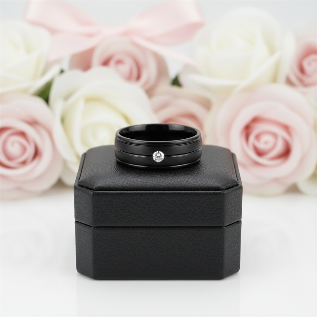 7mm Black Titanium Men's Wedding Band with Diamond Option-Black Diamonds New York