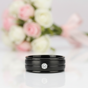 7mm Black Titanium Men's Wedding Band with Diamond Option-Black Diamonds New York