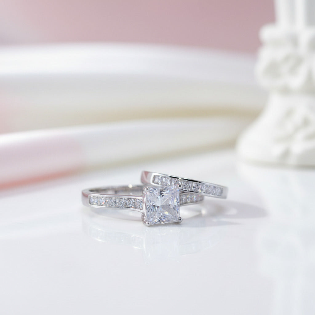 7mm Princess Cut Diamond Ring Set-Black Diamonds New York