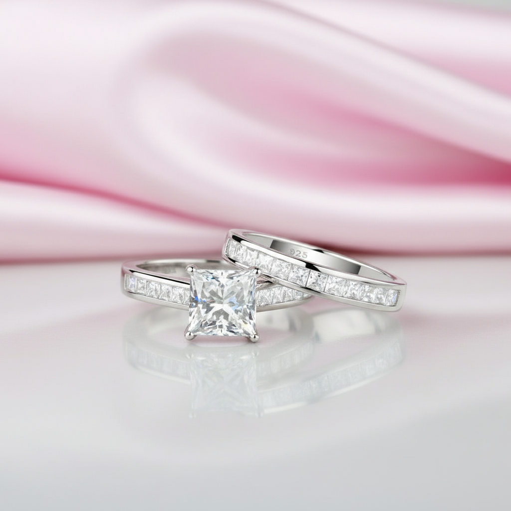 7mm Princess Cut Diamond Ring Set-Black Diamonds New York