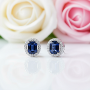 Oval Cut Blue Sapphire Stud Earrings-Black Diamonds New York